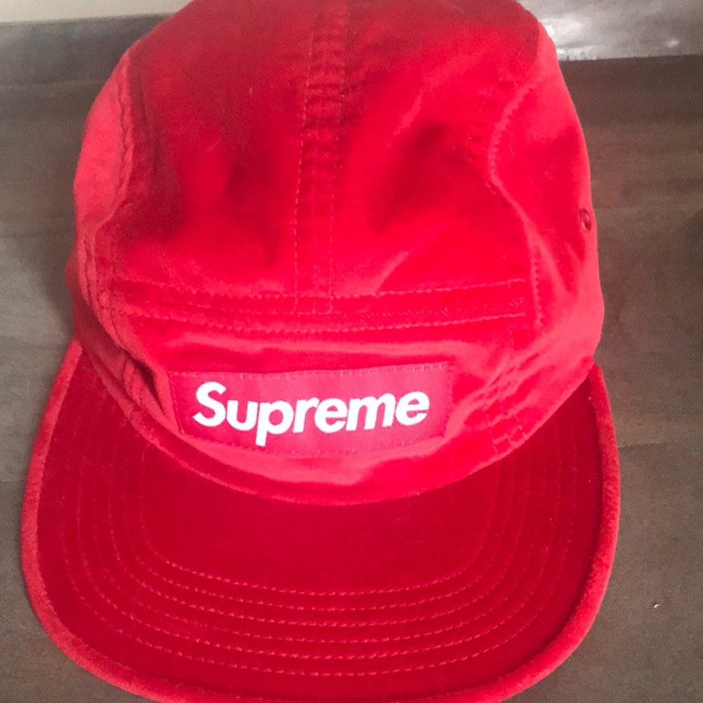 ** Rare Red Velvet BOX LOGO Supreme camp hat